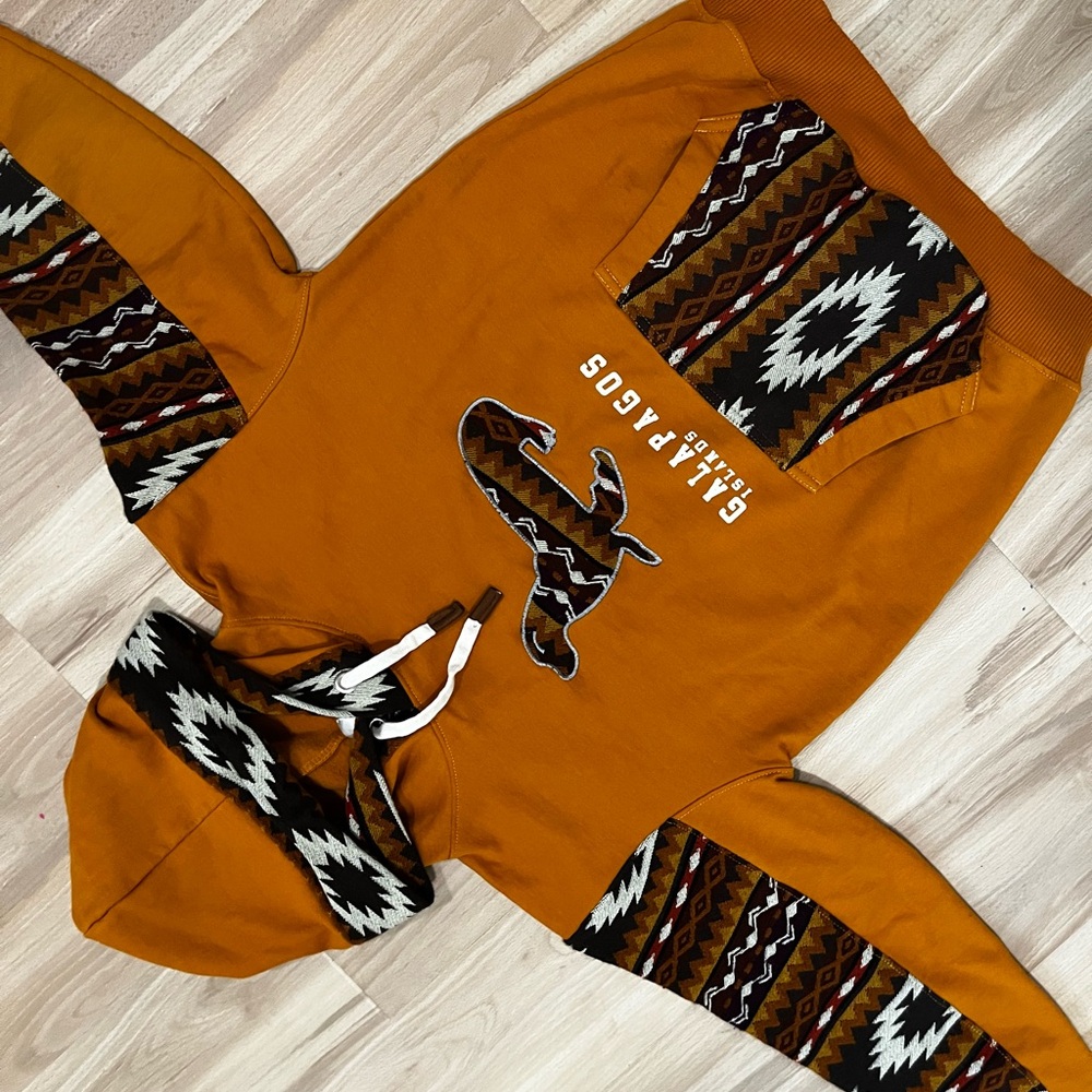 Native Galapagos Islands Patterned Orange Hoodie - image 2
